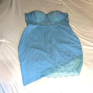 Fashion Nova Baby Blue Lacey Strapless Dress